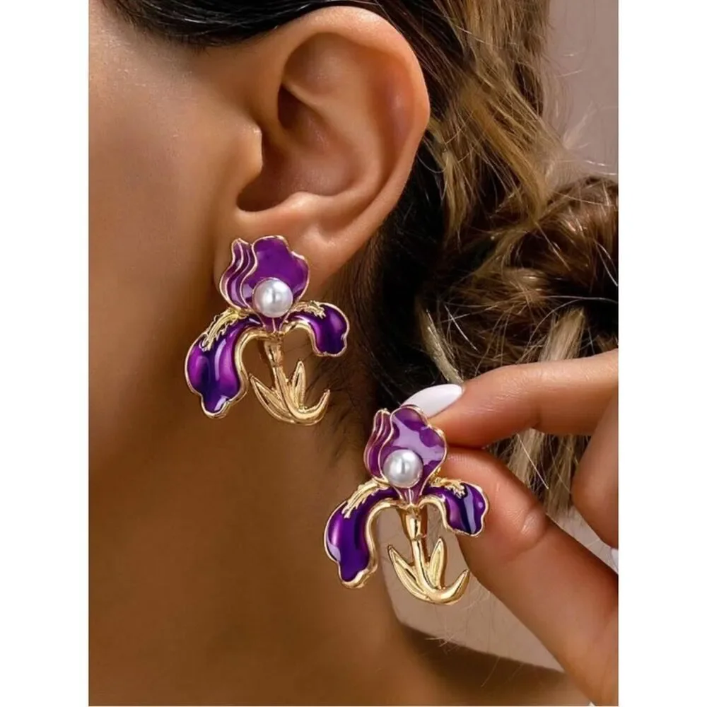 Purple flower earring A1826